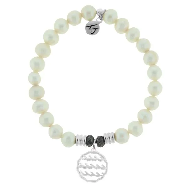 White Pearl Stone Bracelet with Waves of Life Sterling Silver Charm Don's Jewelry & Design Washington, IA