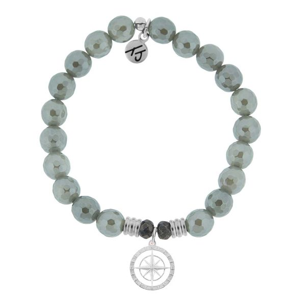 Grey Agate Stone Bracelet with Compass Rose Sterling Silver Charm Don's Jewelry & Design Washington, IA
