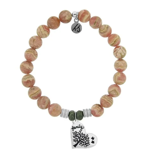 Rhodochrosite Stone Bracelet with Family Tree Sterling Silver Charm Don's Jewelry & Design Washington, IA