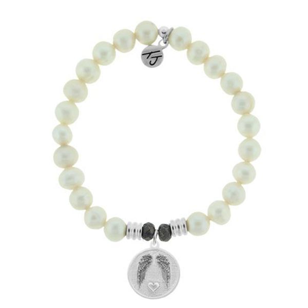 White Pearl Stone Bracelet with Guardian Sterling Silver Charm Don's Jewelry & Design Washington, IA