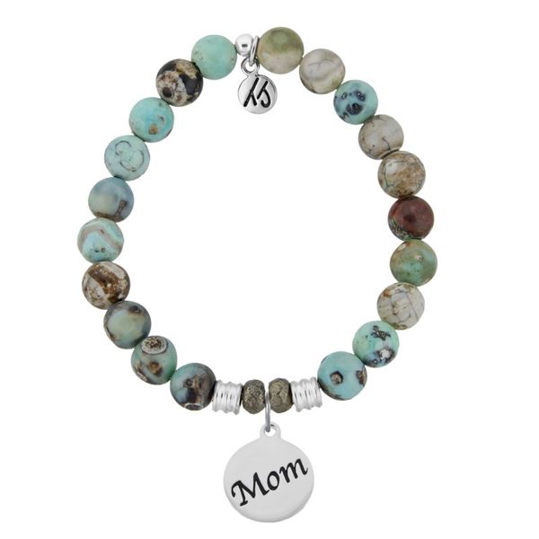 Turquoise Jasper Stone Bracelet with Mom Sterling Silver Charm Don's Jewelry & Design Washington, IA