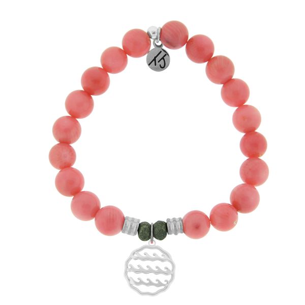 Pink Coral Stone Bracelet with Waves of Life Sterling Silver Charm Don's Jewelry & Design Washington, IA