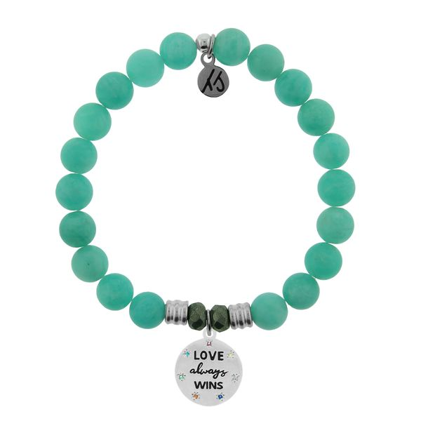 Peruvian Amazonite Stone Bracelet with Love Always Wins Sterling Silver Charm Don's Jewelry & Design Washington, IA