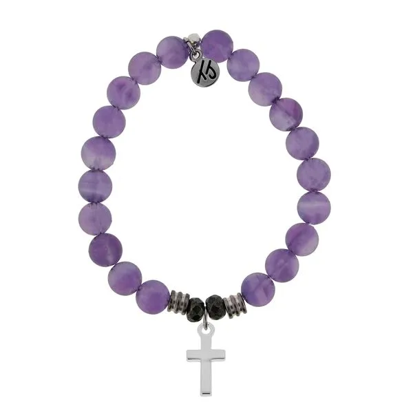 Amethyst Stone Bracelet with Cross Sterling Silver Charm Don's Jewelry & Design Washington, IA