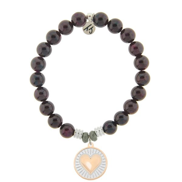 Garnet Stone Bracelet with Heart of Gold Sterling Silver Charm Don's Jewelry & Design Washington, IA