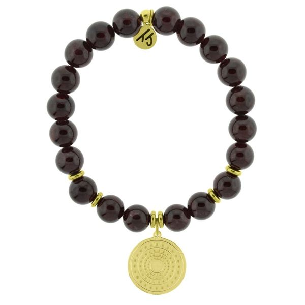 Garnet Stone Bracelet with Family Circle Gold Charm Don's Jewelry & Design Washington, IA