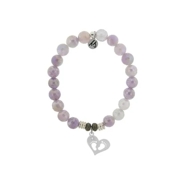 Mauve Jade Stone Bracelet with Baby Feet Sterling Silver Charm Don's Jewelry & Design Washington, IA