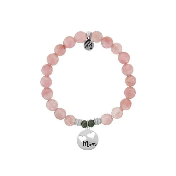 Watermelon Quartz Stone Bracelet with Mom Hearts Sterling Silver Charm Don's Jewelry & Design Washington, IA