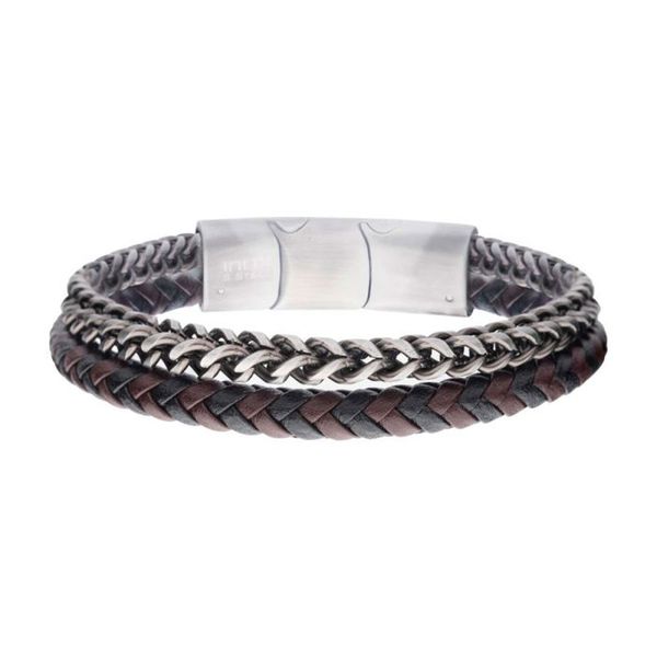 Leather & Stainless Steel Foxtail Chain Stacking Duo Bracelet Don's Jewelry & Design Washington, IA