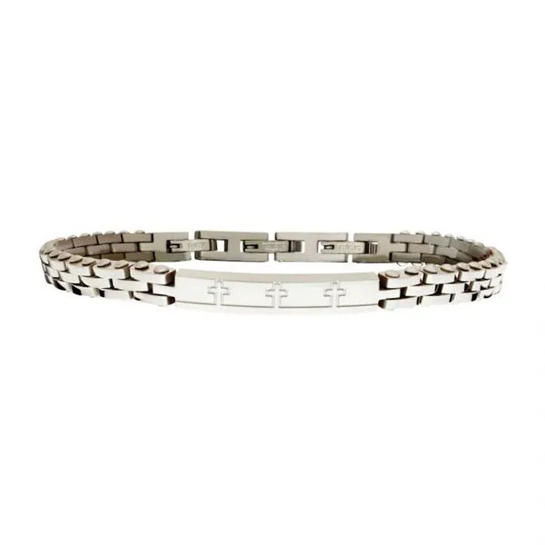 Trim Cut with Etched Cross Steel Bracelet Don's Jewelry & Design Washington, IA