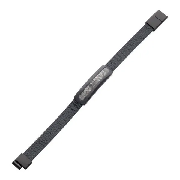 Carbon Fiber Meteorite Inlay Black Leather Bracelet Image 2 Don's Jewelry & Design Washington, IA