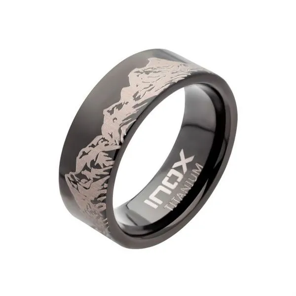 Black Titanium Ring with Mountain Ridge Design Don's Jewelry & Design Washington, IA