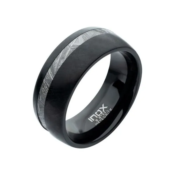 8mm Black Plated Meteorite Inlay Ring Image 2 Don's Jewelry & Design Washington, IA