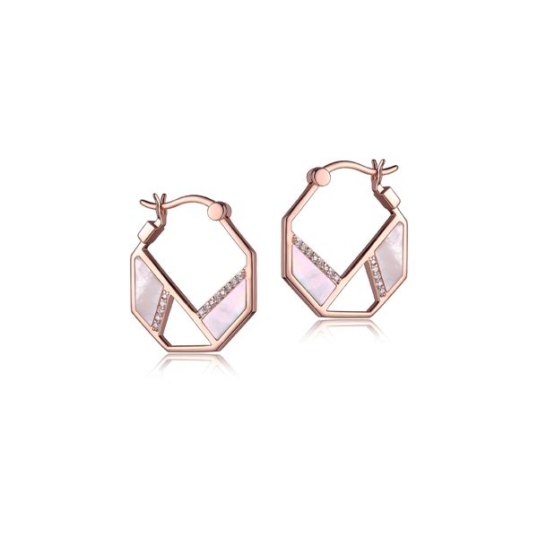 Rose Gold Plate Mother of Pearl & CZ Hoop Earrings Don's Jewelry & Design Washington, IA