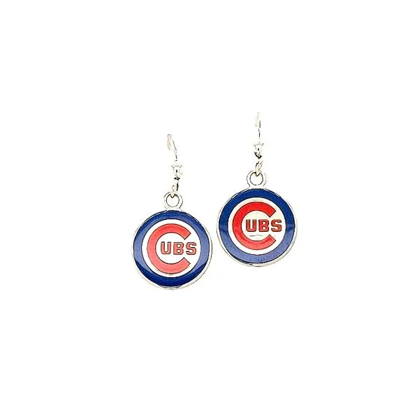 Sterling Silver Chicago Cubs Small Enamel Drop Earrings Don's Jewelry & Design Washington, IA