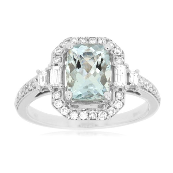 14K White Gold Aquamarine and Diamond Ring Double Diamond Jewelry Olympic Valley, CA