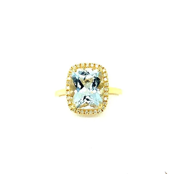 14K Yellow Gold Aquamarine and Diamond Halo Ring Double Diamond Jewelry Olympic Valley, CA