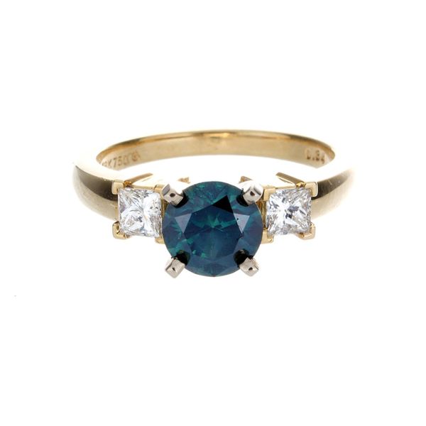 18 Karat Yellow Gold Tahoe Blue Diamond Ring Double Diamond Jewelry Olympic Valley, CA