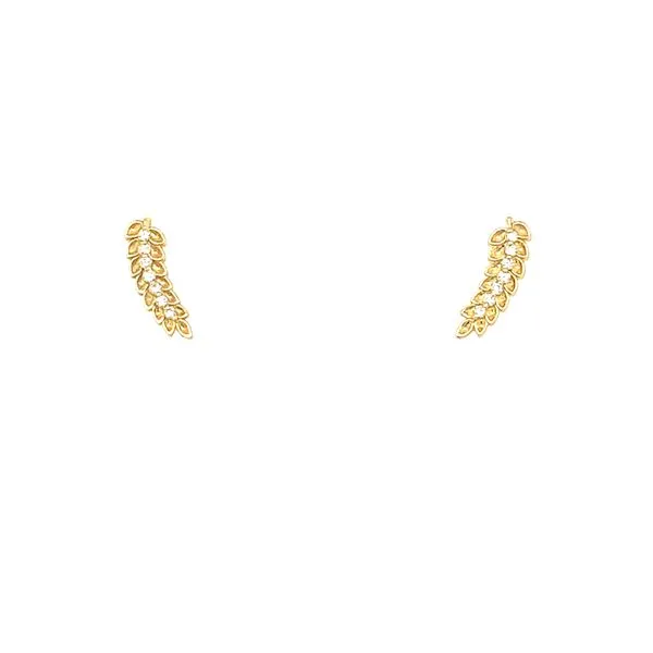 14K Yellow Gold Diamond Leaf Earrings Double Diamond Jewelry Olympic Valley, CA