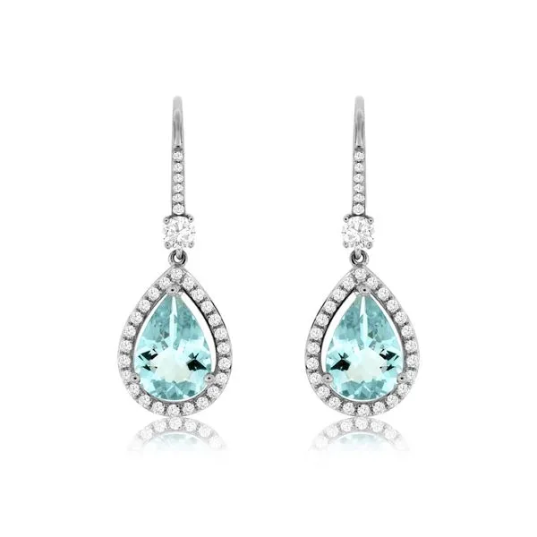 14K White Gold Aquamarine and Diamond Halo Earrings Double Diamond Jewelry Olympic Valley, CA