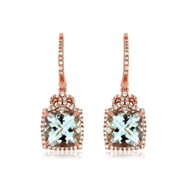 14K Rose Gold Aquamarine and Diamond Earrings Double Diamond Jewelry Olympic Valley, CA