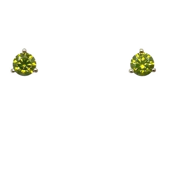 Custom 14K White Gold Emerald Bay Green Diamond Stud Earrings Double Diamond Jewelry Olympic Valley, CA