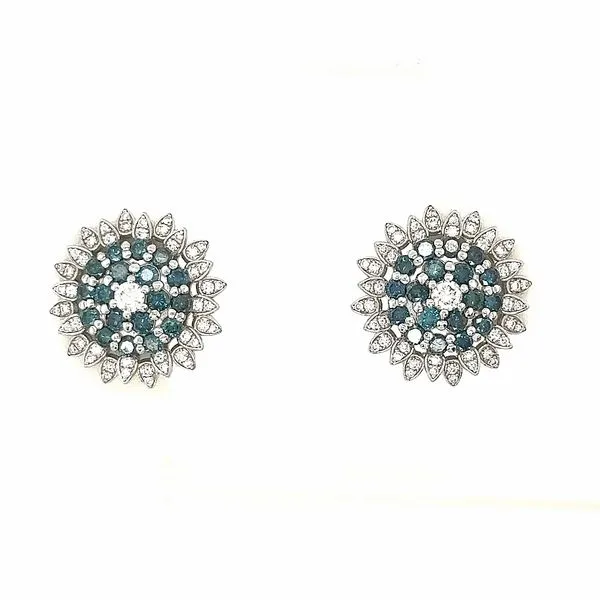 14K White Gold Tahoe Blue Diamond Flower Earrings Double Diamond Jewelry Olympic Valley, CA