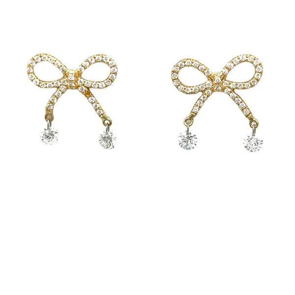 18K Yellow Gold Diamond Icicle Bow Earrings Double Diamond Jewelry Olympic Valley, CA