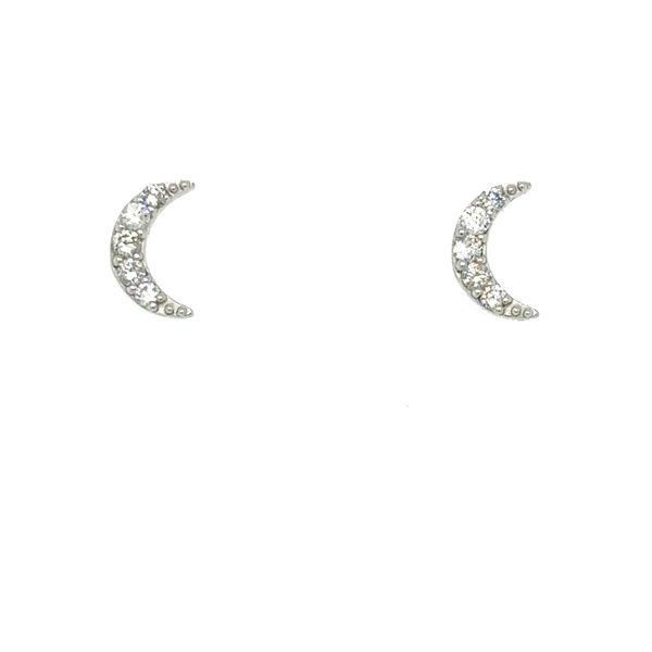 14K White Gold Diamond Crescent Moon Earrings Double Diamond Jewelry Olympic Valley, CA