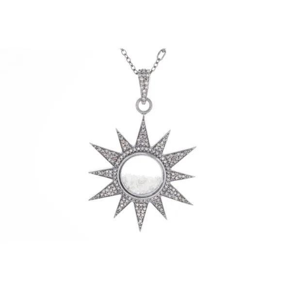 Sterling Silver and White Diamond Sun with White Diamond Chips Enclosed in Center of Sun Necklace Double Diamond Jewelry Olympic Valley, CA