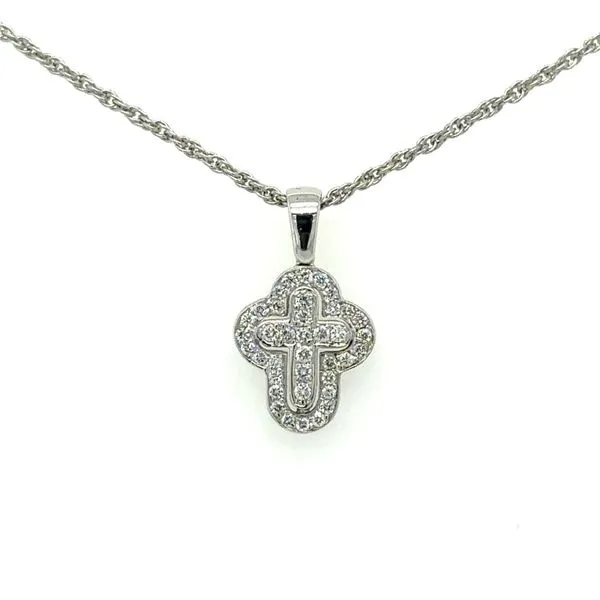 14K White Gold Diamond Halo Cross Pendant Double Diamond Jewelry Olympic Valley, CA