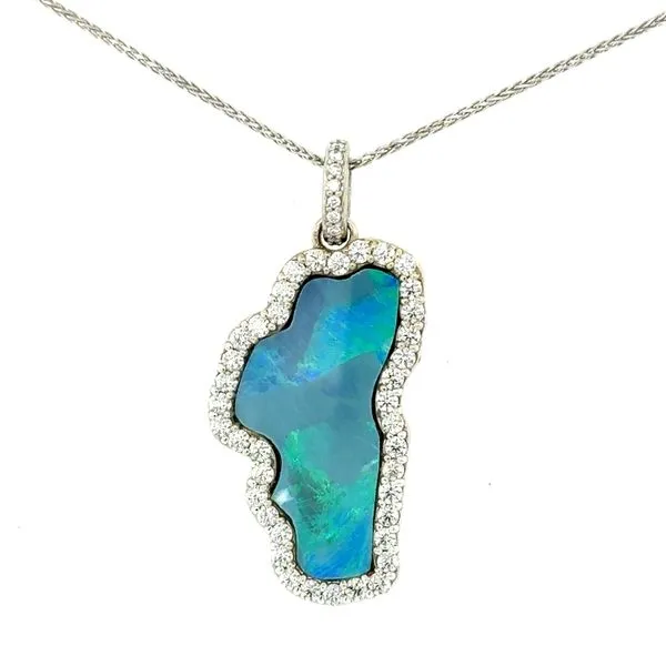 Custom 14K White Gold Rare Lightning Ridge Australian Black Opal and Diamond Large Lake Tahoe Pendant Double Diamond Jewelry Olympic Valley, CA