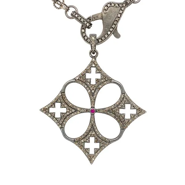 Sterling Silver Diamond Pave and Ruby Pendant Double Diamond Jewelry Olympic Valley, CA