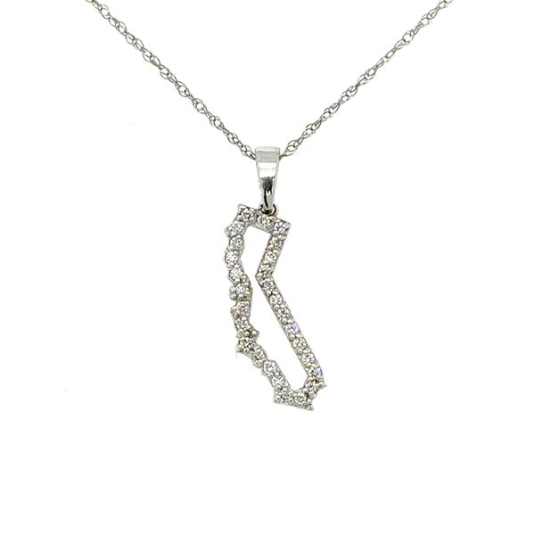 14K White Gold Diamond Big California Outline Pendant Double Diamond Jewelry Olympic Valley, CA