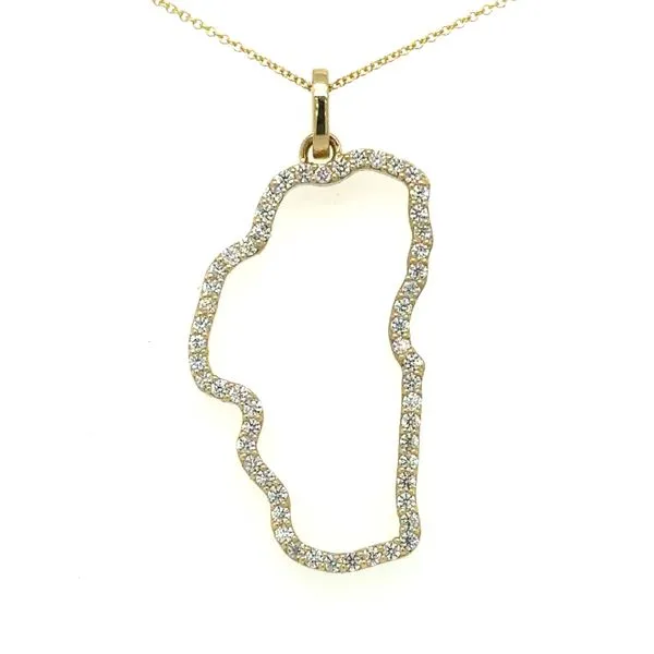 14K Yellow Gold Grande Lake Tahoe Outline Diamond Pendant Double Diamond Jewelry Olympic Valley, CA