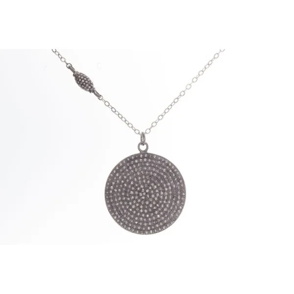 Oxidized Sterling Silver Medium Disk Pendant With Diamonds Double Diamond Jewelry Olympic Valley, CA