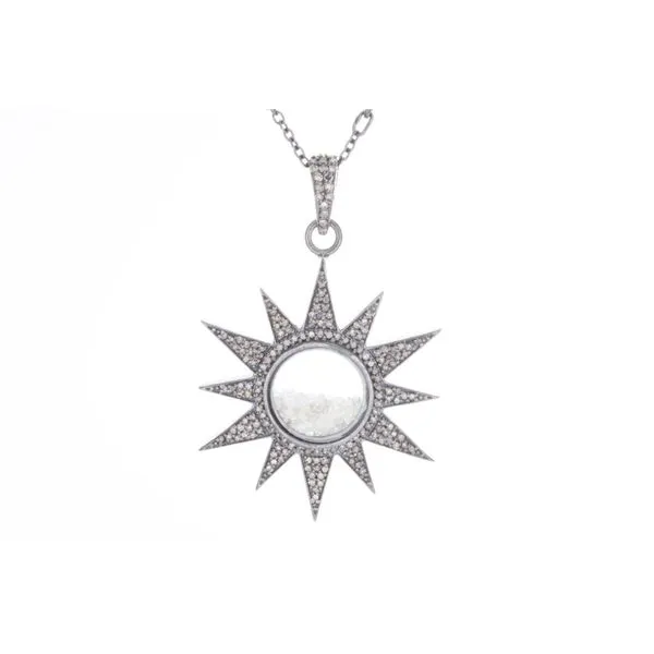 Sterling Silver and White Diamond Sun with White Diamond Chips Enclosed in Center of Sun Necklace Double Diamond Jewelry Olympic Valley, CA