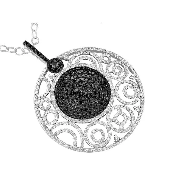 14K White Gold Black Diamond and Diamond Circle Pendant Double Diamond Jewelry Olympic Valley, CA