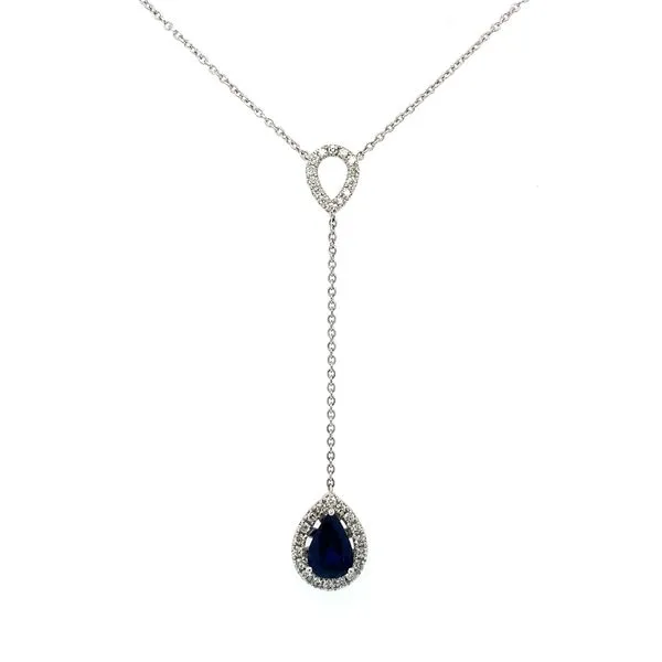 14K White Gold Sapphire and Diamond Lavalier Necklace Double Diamond Jewelry Olympic Valley, CA
