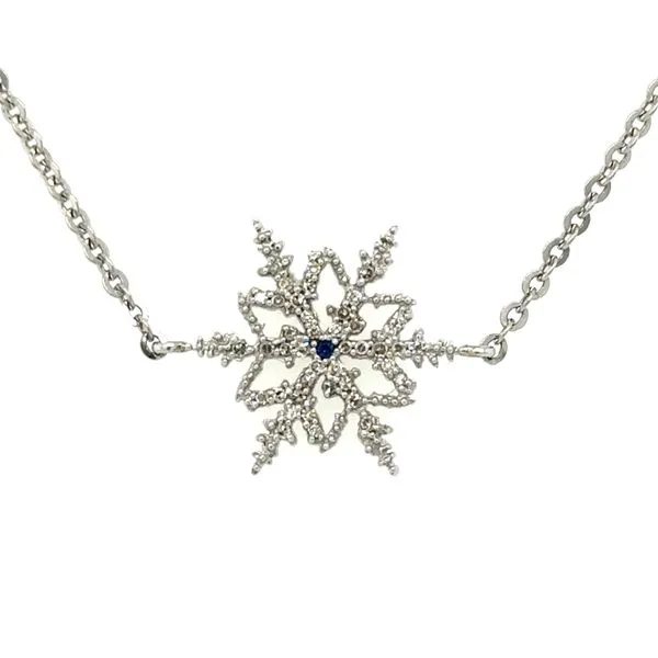 14K White Gold Diamond and Sapphire Tahoe Snowflake Flurry Necklace Image 2 Double Diamond Jewelry Olympic Valley, CA