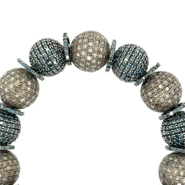 Sterling Silver Blue Diamond and Diamond Beads Stretch Bracelet Image 2 Double Diamond Jewelry Olympic Valley, CA