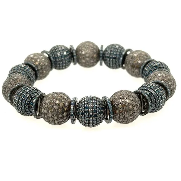 Sterling Silver Blue Diamond and Diamond Beads Stretch Bracelet Double Diamond Jewelry Olympic Valley, CA