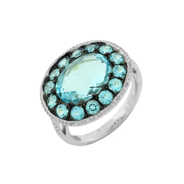 14K White Gold Blue Topaz and Diamond Ring Double Diamond Jewelry Olympic Valley, CA