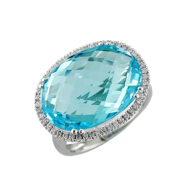 14K White Gold Blue Topaz and Diamond Ring Double Diamond Jewelry Olympic Valley, CA