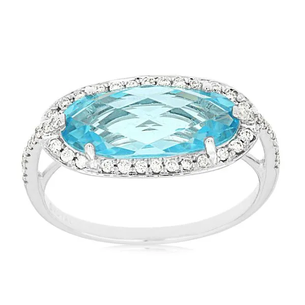 14K White Gold Blue Topaz and Diamond Ring Double Diamond Jewelry Olympic Valley, CA