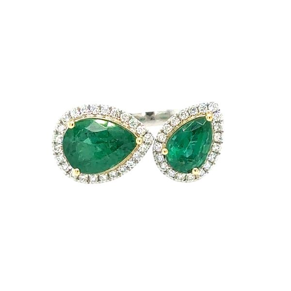 18K White Gold Emerald and Diamond Open Ring Double Diamond Jewelry Olympic Valley, CA