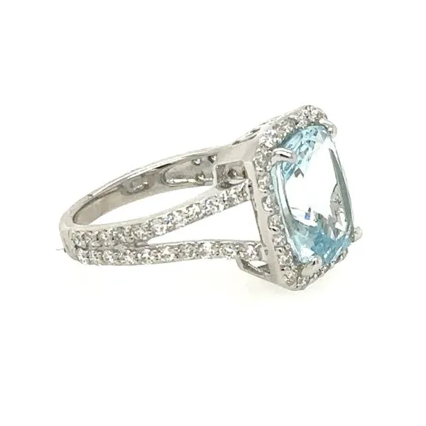 14K White Gold Aquamarine and Diamond Ring Image 2 Double Diamond Jewelry Olympic Valley, CA