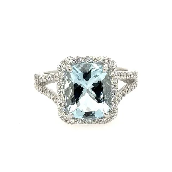 14K White Gold Aquamarine and Diamond Ring Double Diamond Jewelry Olympic Valley, CA