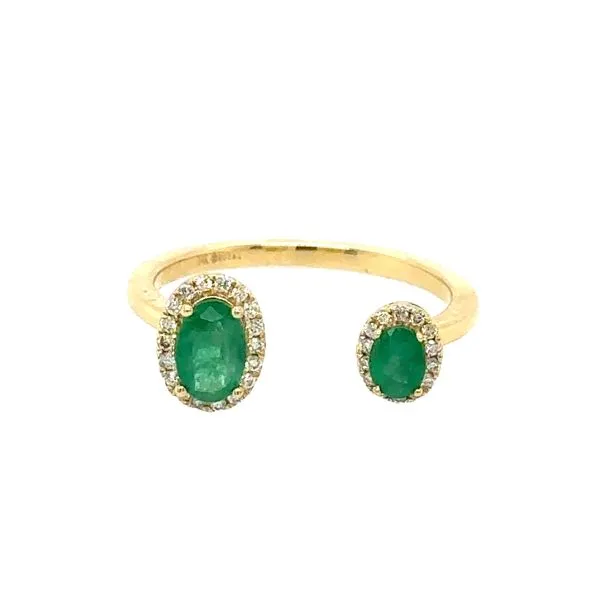 14K Yellow Gold Emerald and Diamond Open Ring Double Diamond Jewelry Olympic Valley, CA
