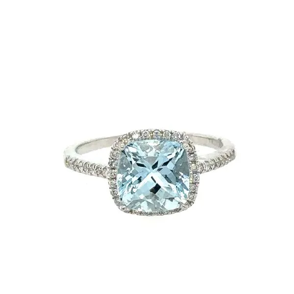 14K White Gold Aquamarine and Diamond Halo Ring Double Diamond Jewelry Olympic Valley, CA